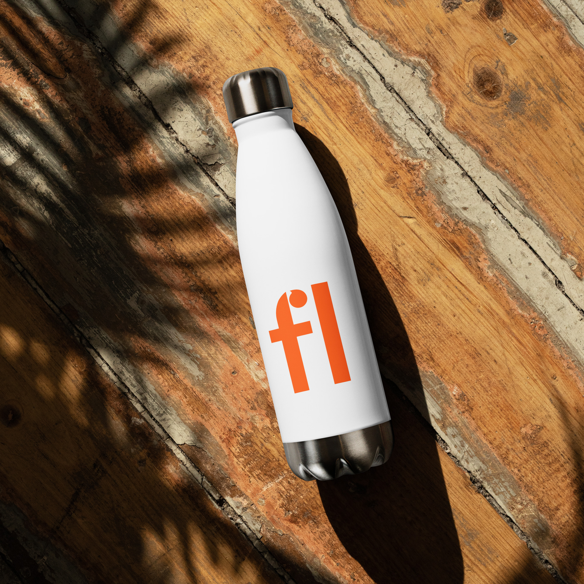 FL Stainless Steel Water Bottle (White & Orange) - Image 2