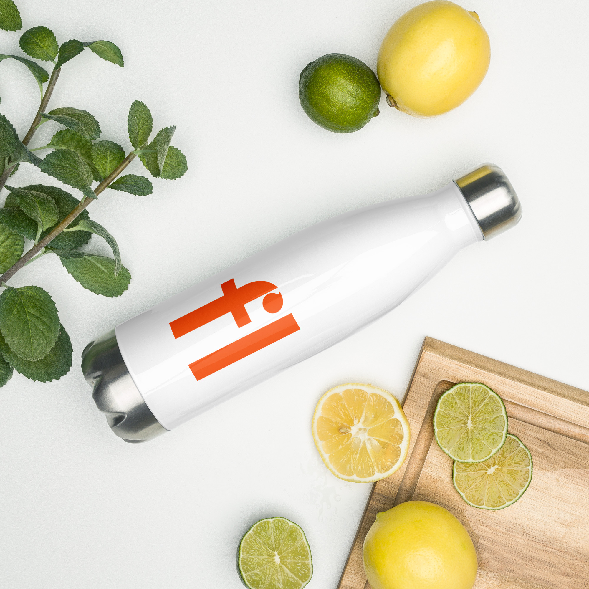 FL Stainless Steel Water Bottle (White & Orange) - Image 3