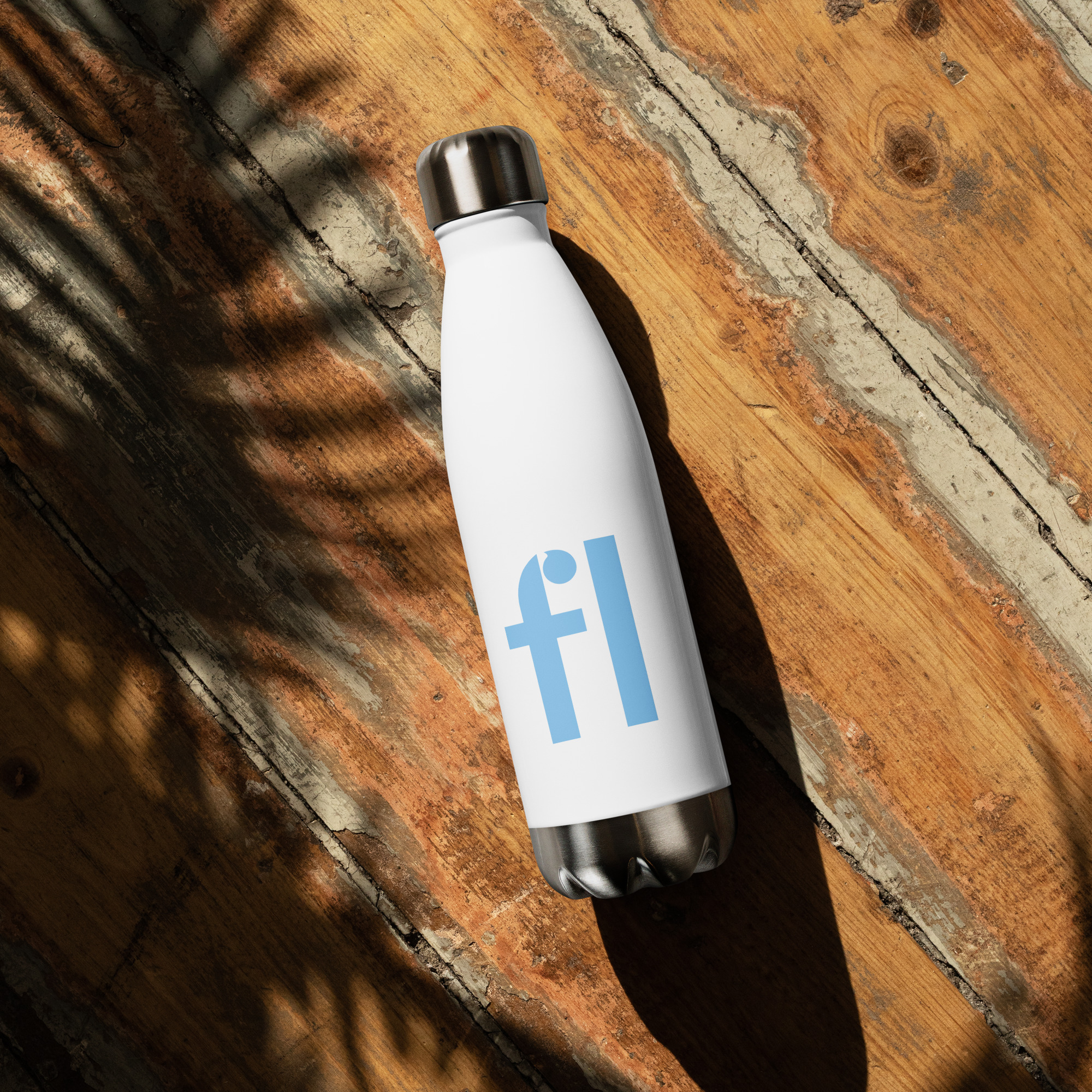 FL Stainless Steel Water Bottle (White & Blue) - Image 2